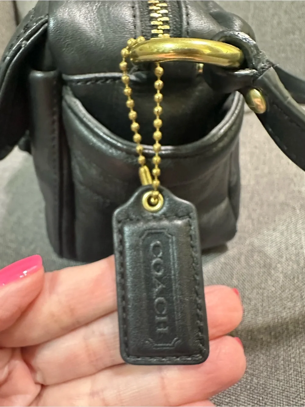 Vintage Black Coach Black Leather Crossbody with Gold Buckle